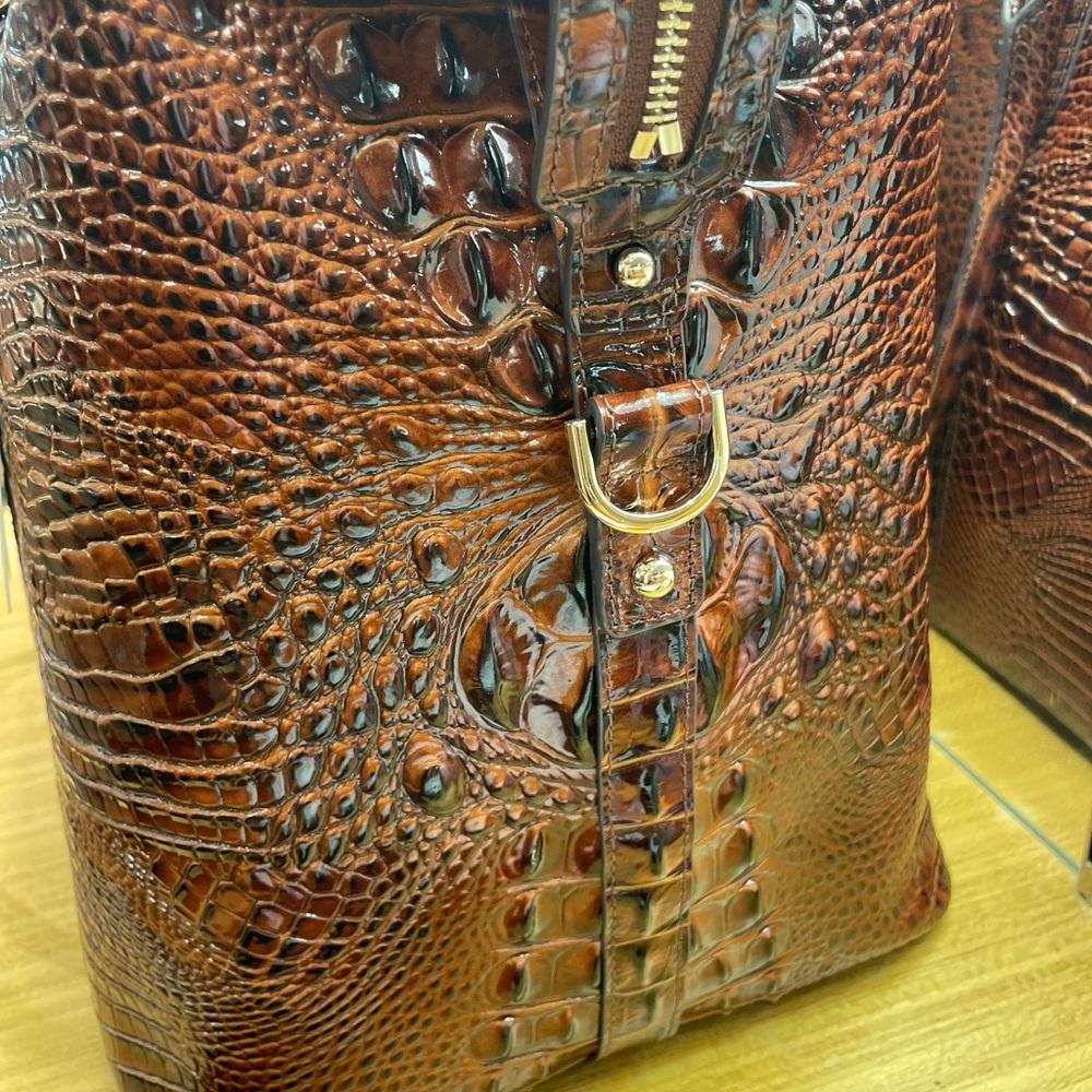 Brahmin Rich Brown Crocodile-Embossed Travel Bag - Picture 6 of 10